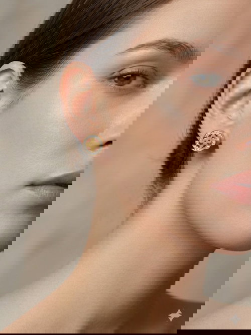 Elegant Flower Motif Stud Earrings with Crystal Border Image