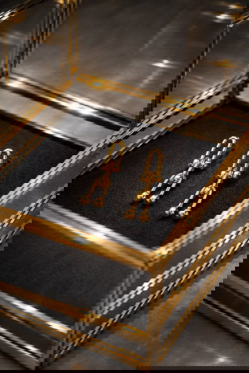 Chain Link Drop Earrings with Ball Accents Image