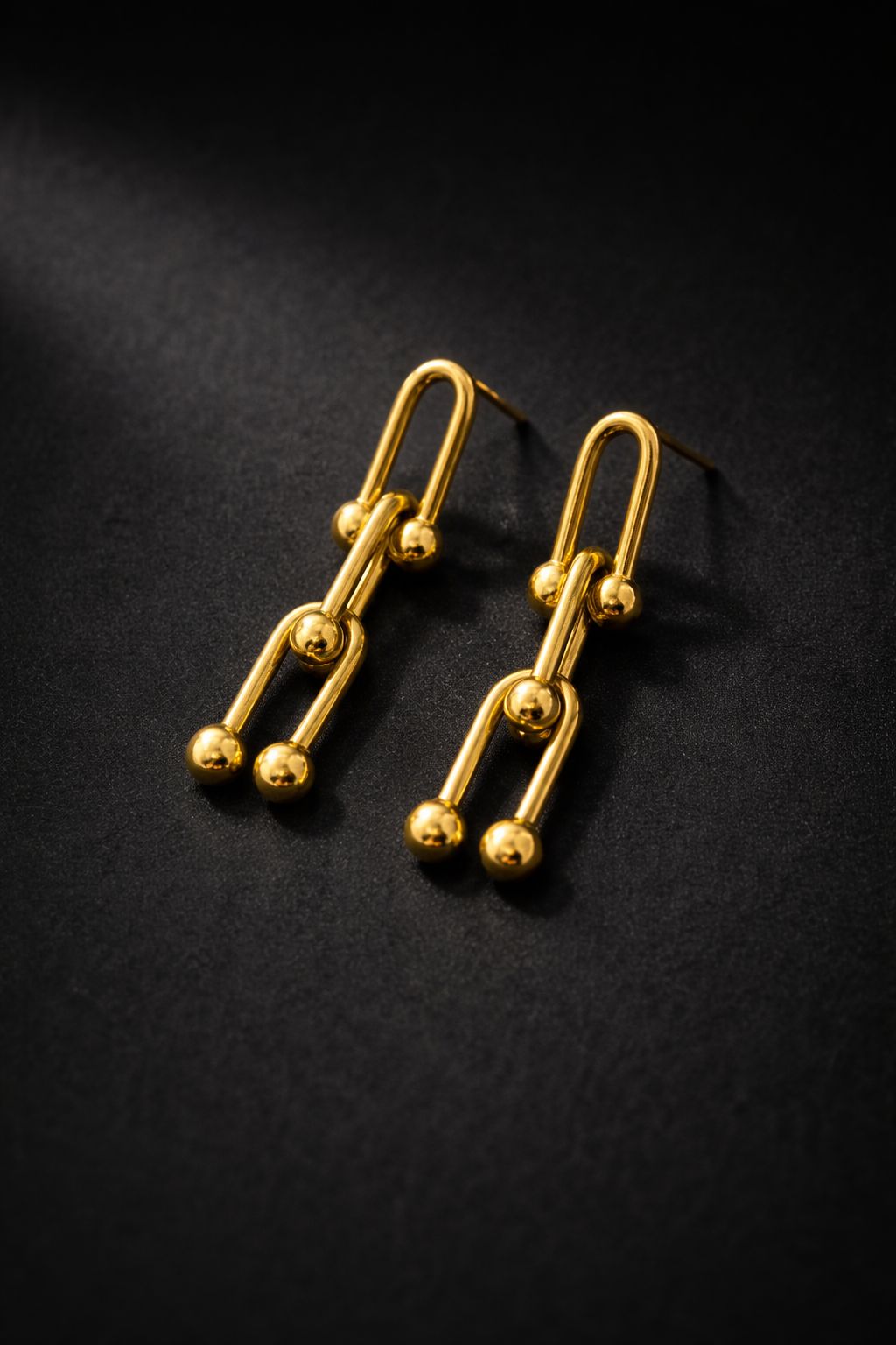 Chain Link Drop Earrings with Ball Accents Image 