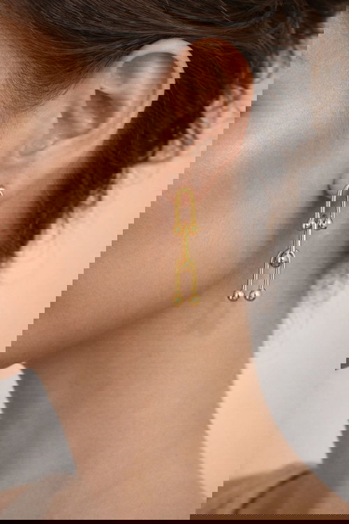 Chain Link Drop Earrings with Ball Accents