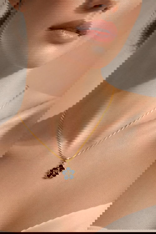 Flower Pendant Necklace with Black Enamel Detailing Image