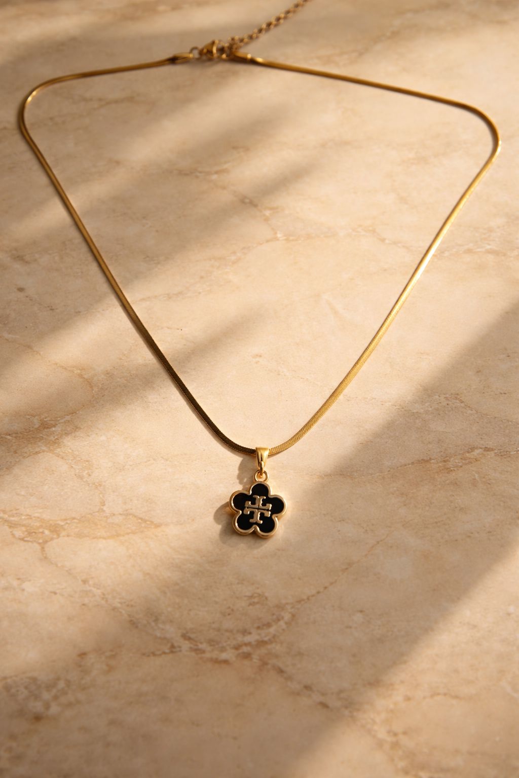 Flower Pendant Necklace with Black Enamel Detailing Image 