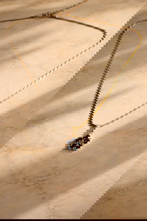 Flower Pendant Necklace with Black Enamel Detailing