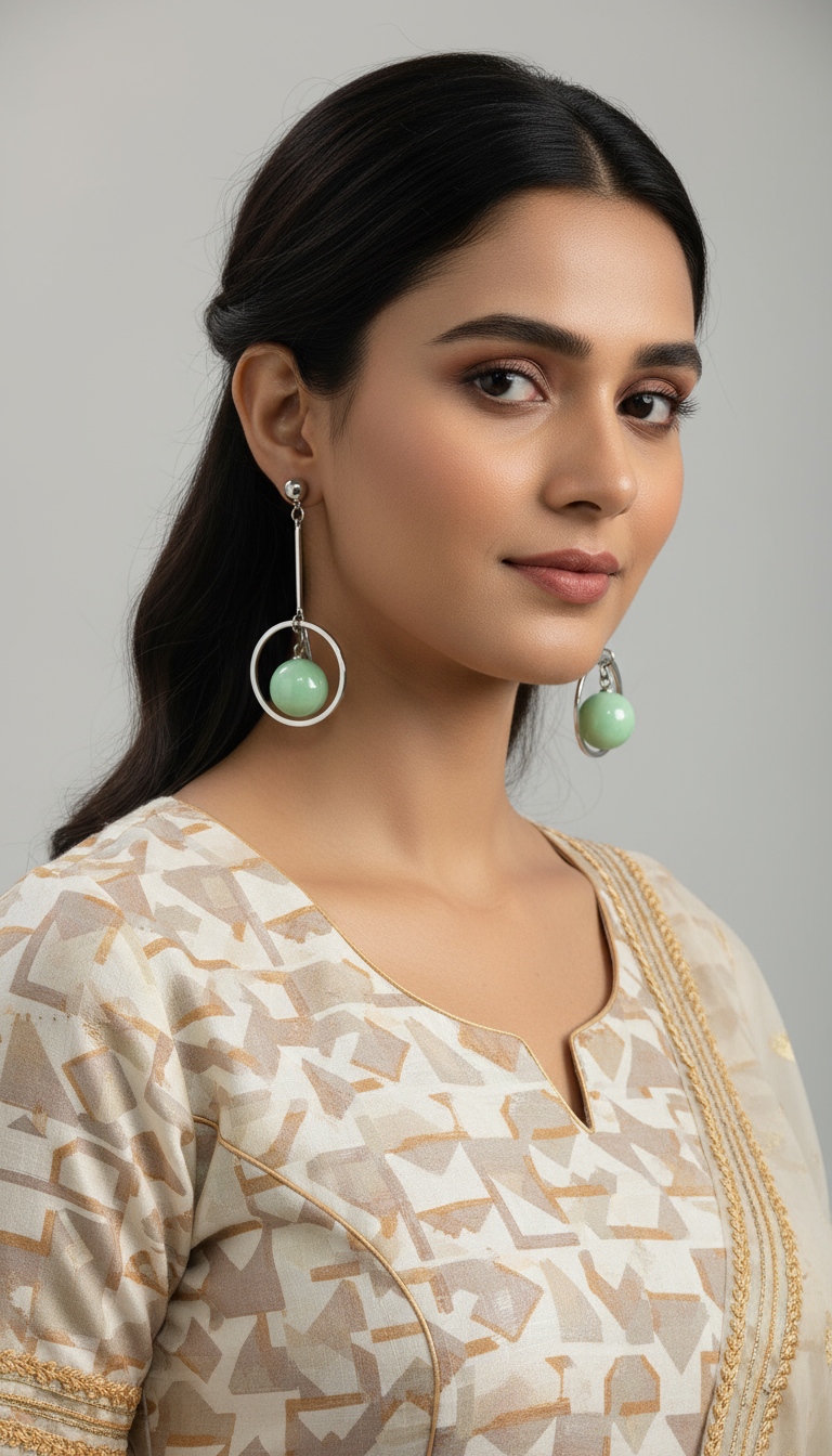 Korean Earrings Ruby Orbit Contemporary Drop Earrings Image