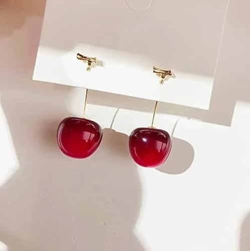 Cherry Red Edgy Beach Hanging Earrings | Stylish Classy Contemporary Detachable Gold Danglers | Celebrity Inspired, Modern Korean Fashion Jewellery Image