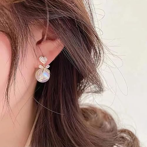 Korean Fashion Love Bow Pearl Set Metal Stud Earring Image