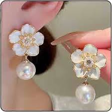 Flower Pearl Earring Earrings For Women Girls Korean Earring Western Fashion Earring Light Shiny Party Casual Trendy Stylish Fancy Image