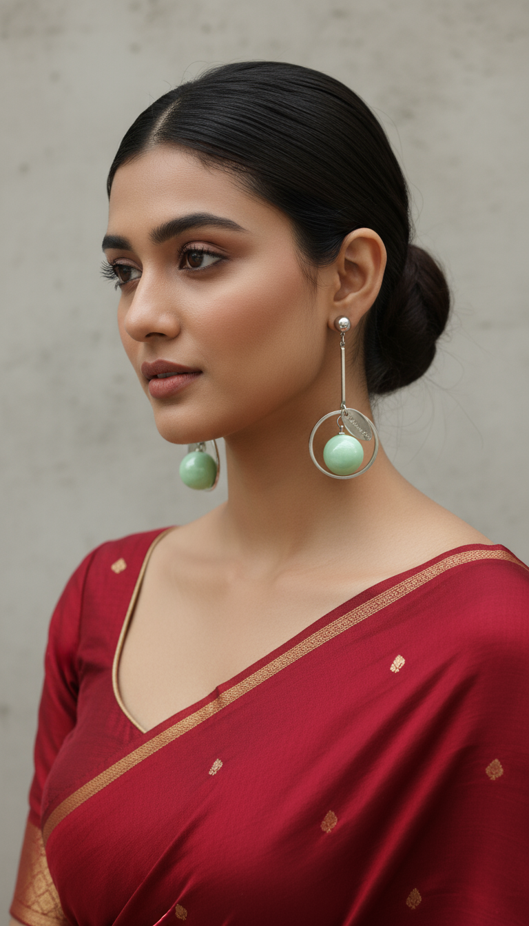 Green Round Shell Pearl Earrings Drop Hanging Hook Pearl Earrings Jewellery Image