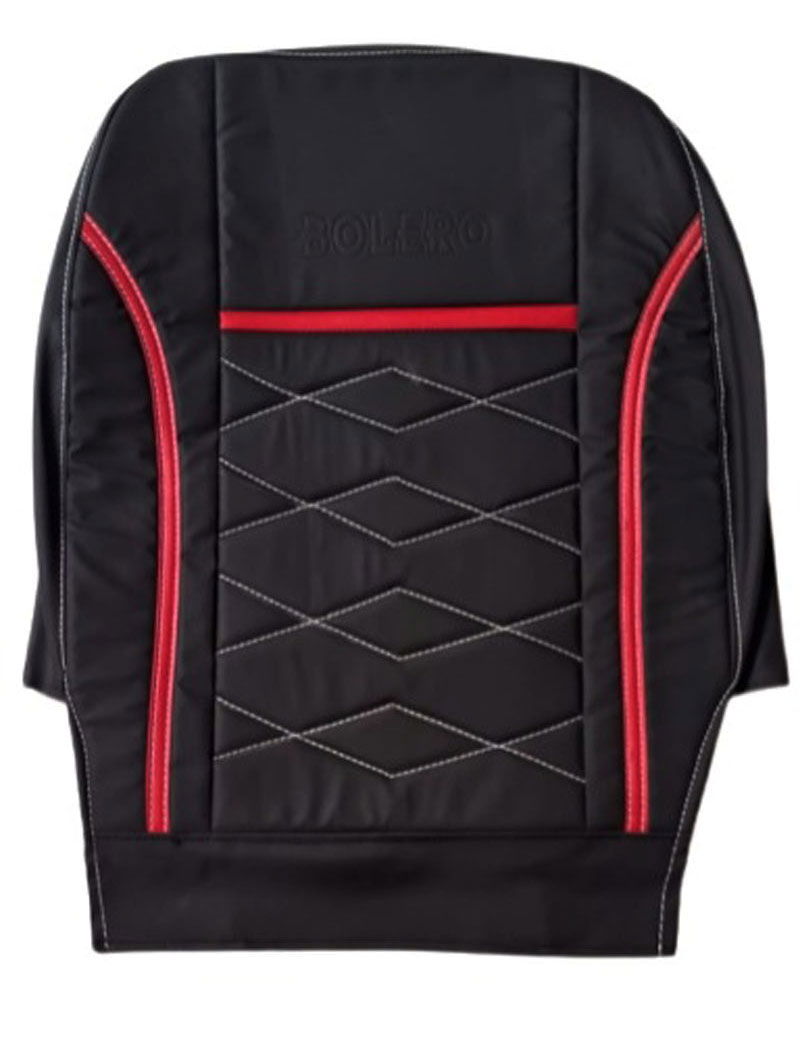 Seat cover for Mahindra Bolero 7 seater(2001-2018), front seat Dethable head rest, Rear seat detachable head rest (black red) Image