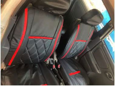 PU Leather Car Seat Cover For Maruti Omni van 8 seater (Front Detachable Headrest, Mono Back Seat, Without Back Seat Arm Rest)(Black Red)model year (2010-2018) Image