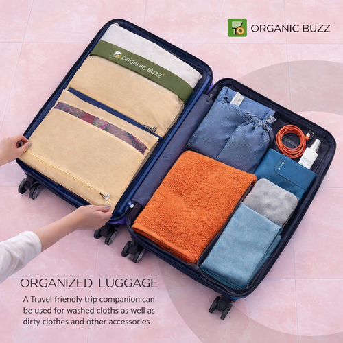 Organic Buzz Cotton Saree Bags/Covers For Storage Set Of - 12 Big Size Single (16 X 14 Inches) With Zip Closure For Clothes Bags And Wardrobe Organizer With Transparent Mesh Window, Beige