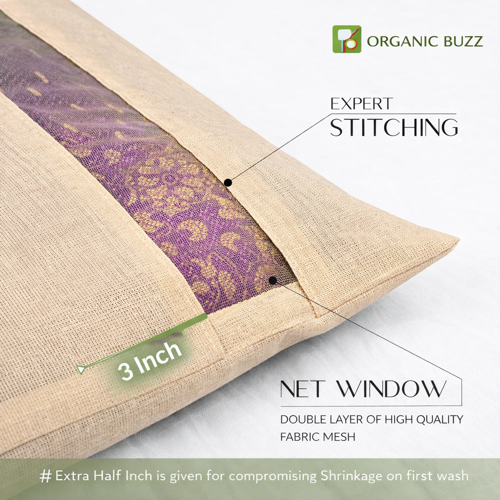 Organic Buzz Cotton Saree Bags/Covers For Storage Set Of - 12 Big Size Single (16 X 14 Inches) With Zip Closure For Clothes Bags And Wardrobe Organizer With Transparent Mesh Window, Beige Image 