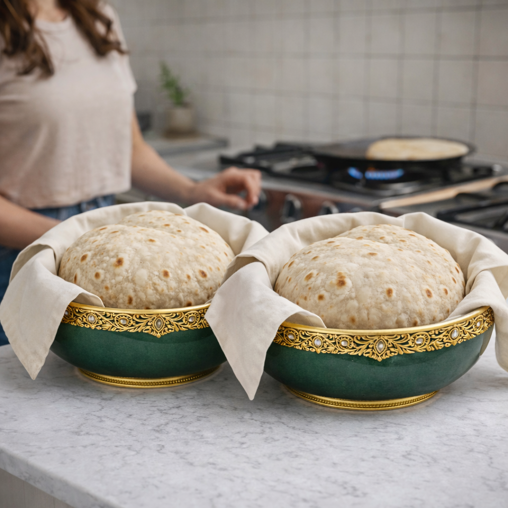 Organic Buzz Brand 2 Pieces Cotton Double Layer Roti Wrap With Flaps - Muslin Cloth For Chapati And Hot Case Kitchen - Roti Cloth,Beige Image