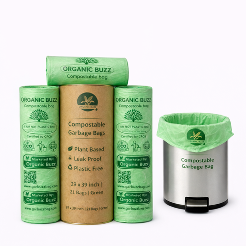 Brand - Organic Buzz! Garbage Bags | Extra Large XL | 29 x 39 in | 21 Count | 7 Bags x 3 Rolls | For Dry & Wet Waste | Green Image