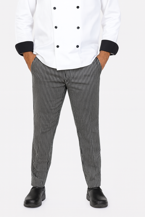 Gray Black Color Cotton Fabric Stripe Pattern chef Pant Image