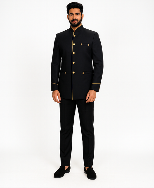 Black Color with Golden Piping Catering/Stweards Coat Image