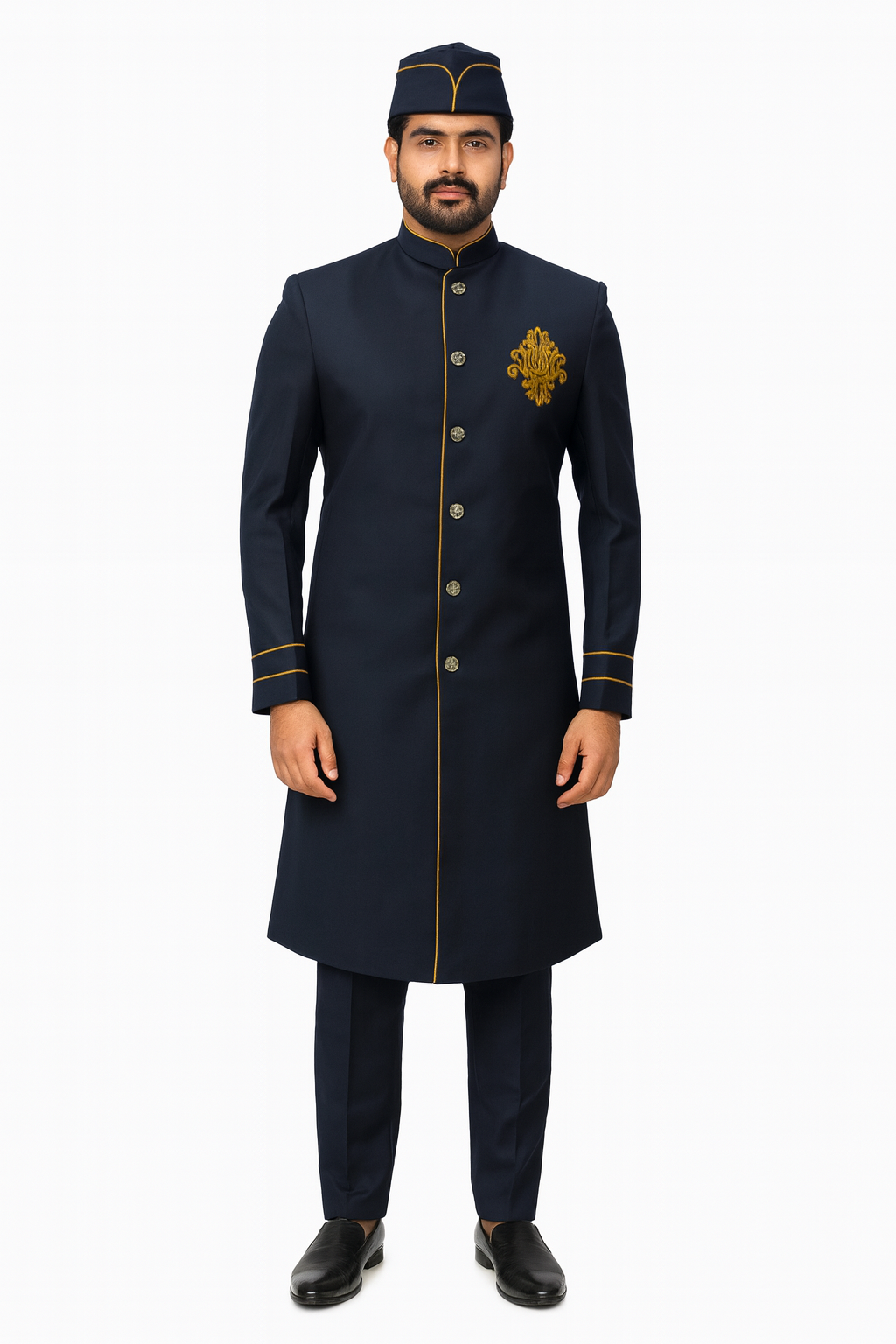 Navy Blue Solid Color With turban Catering/Stewards/Waiter Full Uniform Set Image