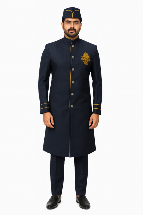Navy Blue Solid Color With turban Catering/Stewards/Waiter Full Uniform Set Image