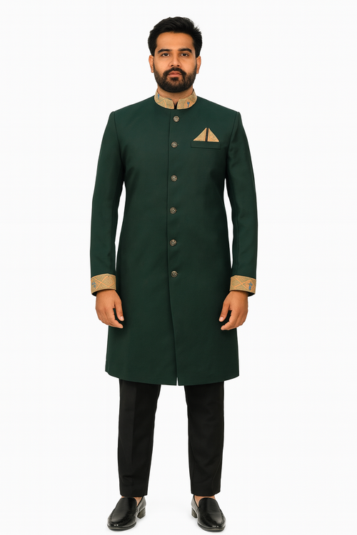 Dark Solid Green Color with Golden Pattern VIP/Catreing/Stewards Full Uniform Set Image