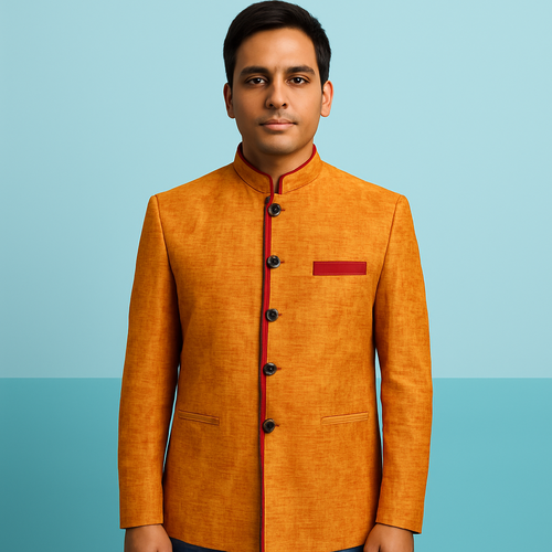 Orange color Velvet Fabric Catering/Stewards/Waiter Service Coat Image