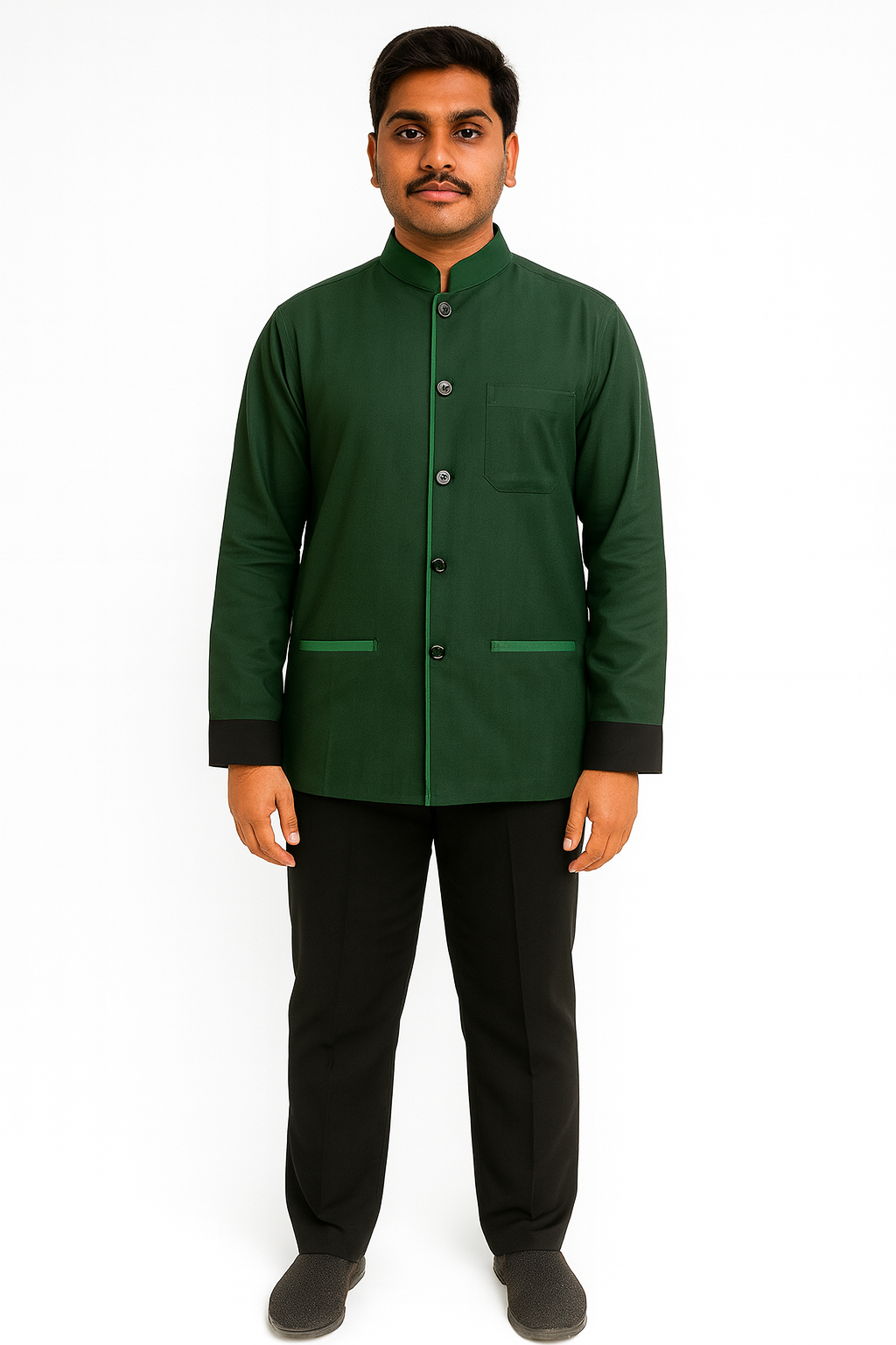 Dark Green Cotton Fabric Housekeeping Uniform Set Image