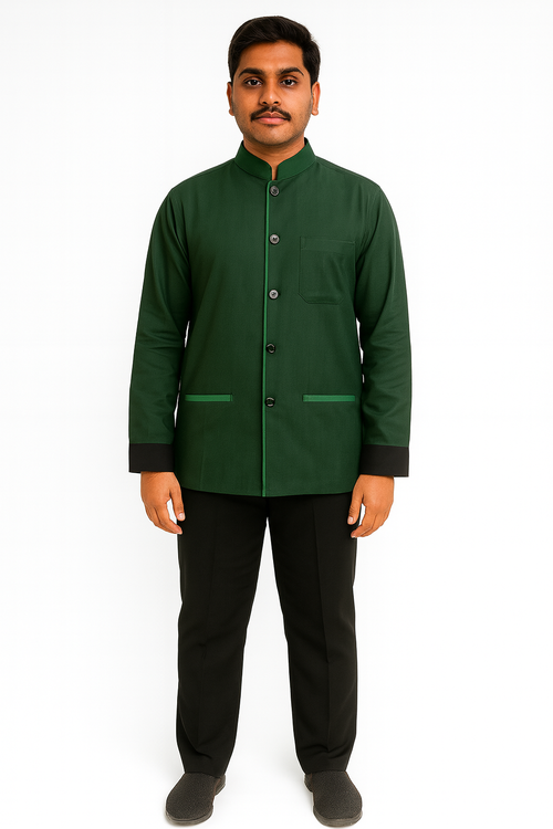 Dark Green Cotton Fabric Housekeeping Uniform Set Image