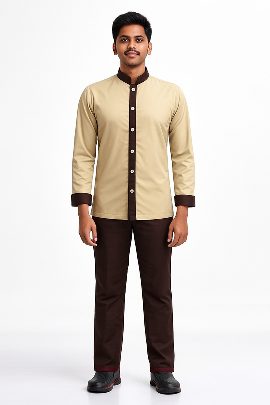 Brown Color Cotton Fabric Housekeeping Uniform Set Image