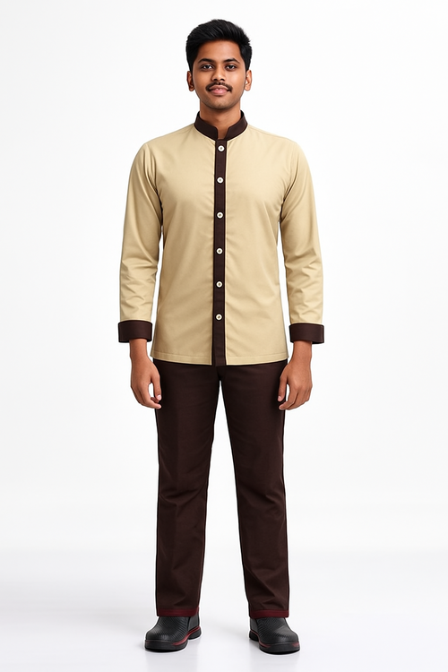 Brown Color Cotton Fabric Housekeeping Uniform Set Image