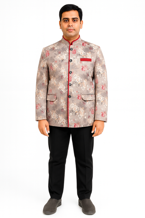 Flower Print Satin Fabric Catering/Stewards/Waiter service Coat Image