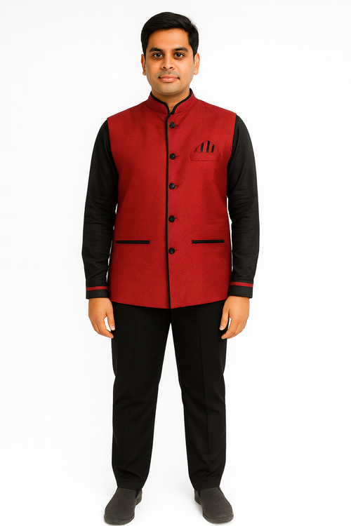 Red Black Color Housekeeping Uniform Set Image