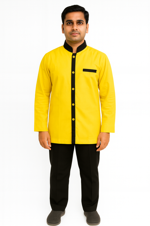 Yellow Color Cotton Fabric Housekeeping Uniform Set Image