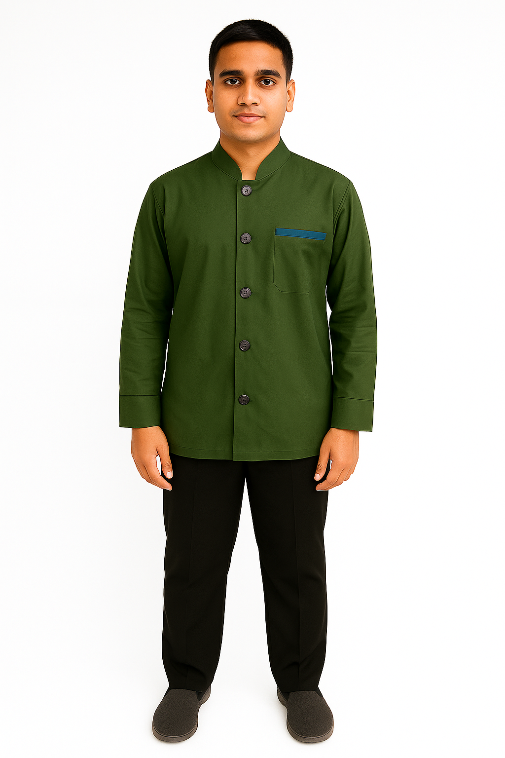 Green Color Cotton Fabric Housekeeping Uniform Set Image