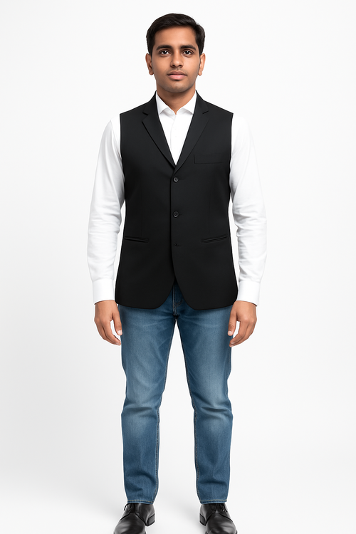 Black Color V Neck Waist coat For Bartender/Steward/Waiter Image