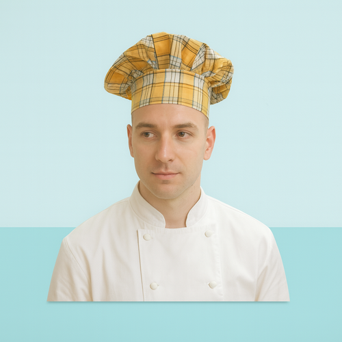 Mustard Yellow Check design Cotton Fabric Chef Cap Image