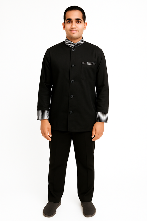 Black with Gray strip Piping Chef Coat Image