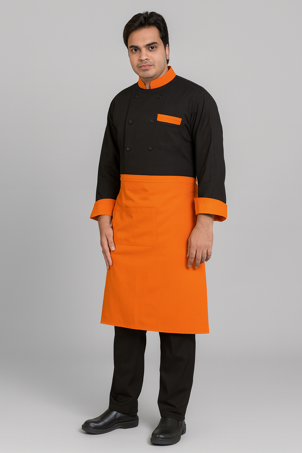 Black with Orange Color Half Apron Chef Coat Image