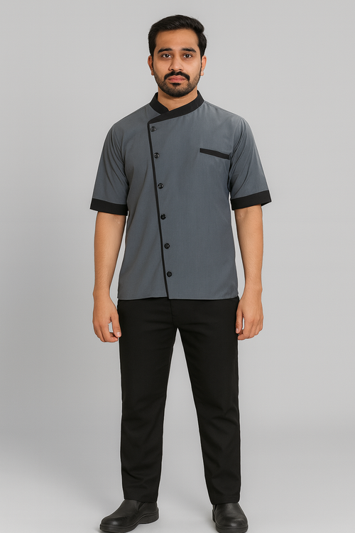Gray Color with black piping Chef Coat Image