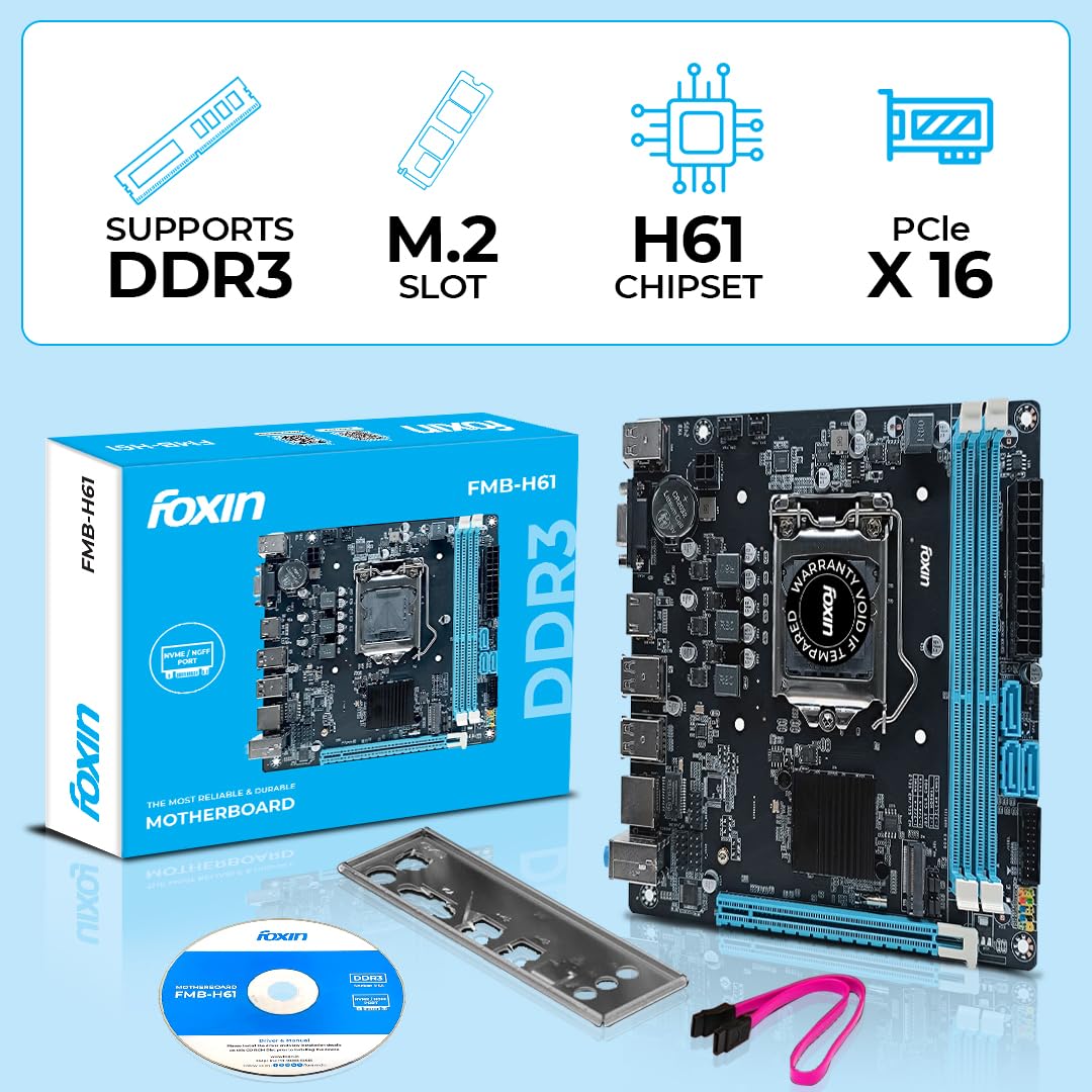 FOXIN H61 Motherboard Prime - LGA 1155 Socket with H4611 Chipset | Dual Channel DDR3 Max Memory Upto 16GB (8 GB x 2) RAM | CPU Supports LGA1155 Socket i3/i5/i7 Series CPU | NVME Port | for PC Image 