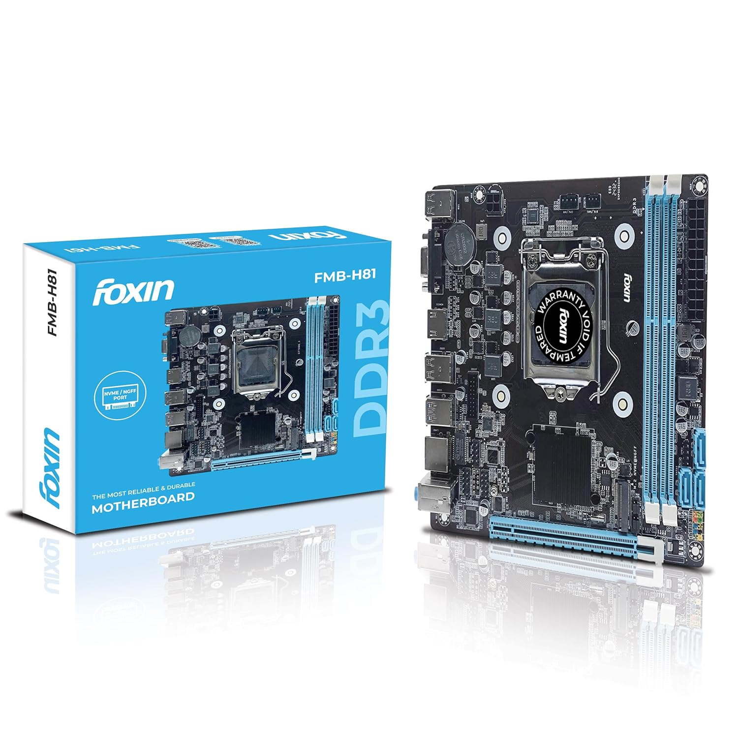 FOXIN H81 Motherboard Prime | LGA 1150 Socket | H81 Chipset | Dual Channel DDR3 RAM Support (Up to 16GB) | NVMe NGFF Slot | USB 3.0, HDMI, VGA | Supports 4th Gen Intel CPUs | for Desktop PC Image 