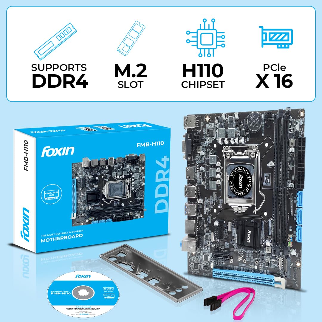 FOXIN H110 Motherboard Prime | LGA 1151 Socket | H110 Chipset | Dual Channel DDR4 RAM (Up to 32GB) | NVMe Port | USB 3.0, HDMI, VGA | Supports Intel 6th, 7th Gen CPUs | for Desktop PC Image 
