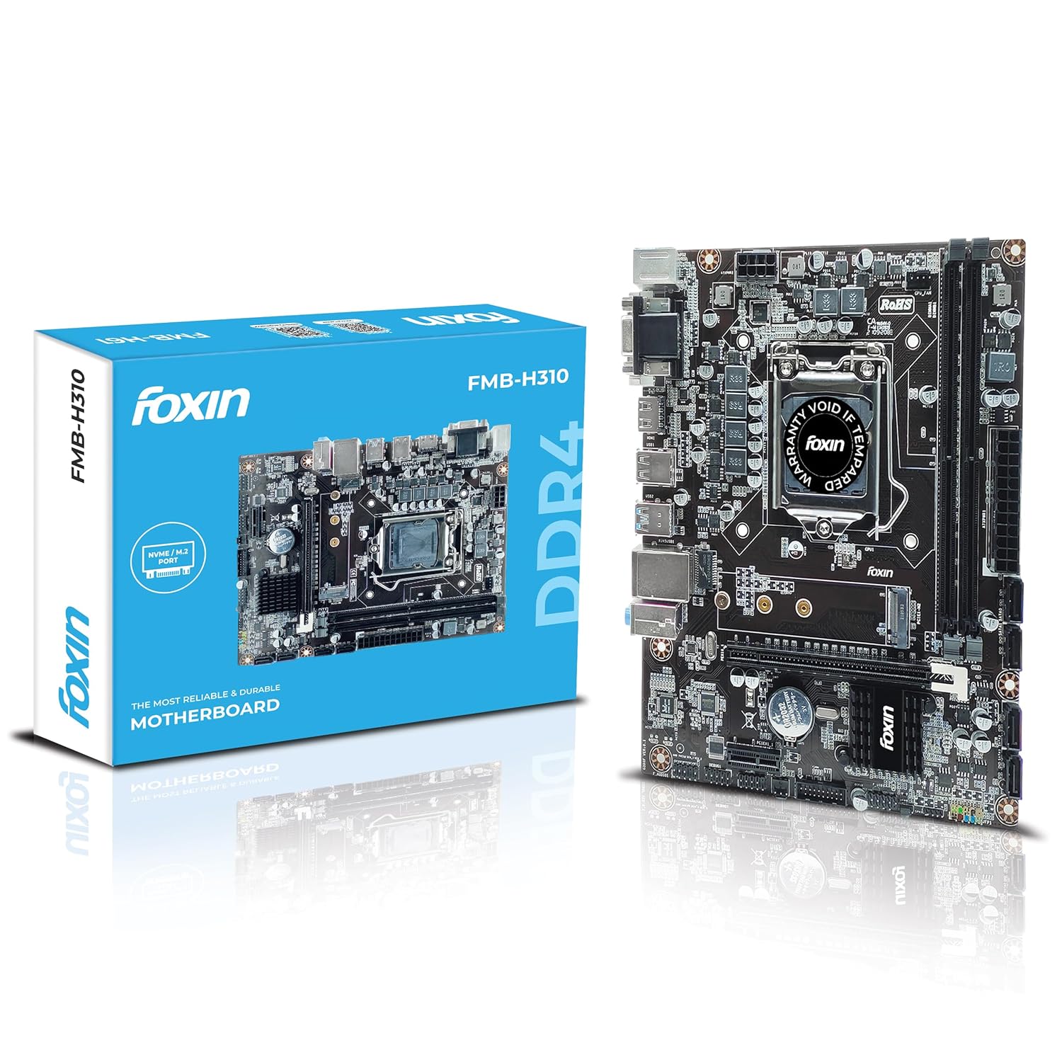FOXIN FMB-H310 Prime Motherboard | H310 Chipset | Dual Channel DDR4 (Up to 32GB) | NVMe M.2 Port | LGA 1151 Socket | Supports Intel 8th & 9th Gen CPUs | HDMI, VGA, USB 3.0 | for Desktop PC Image 