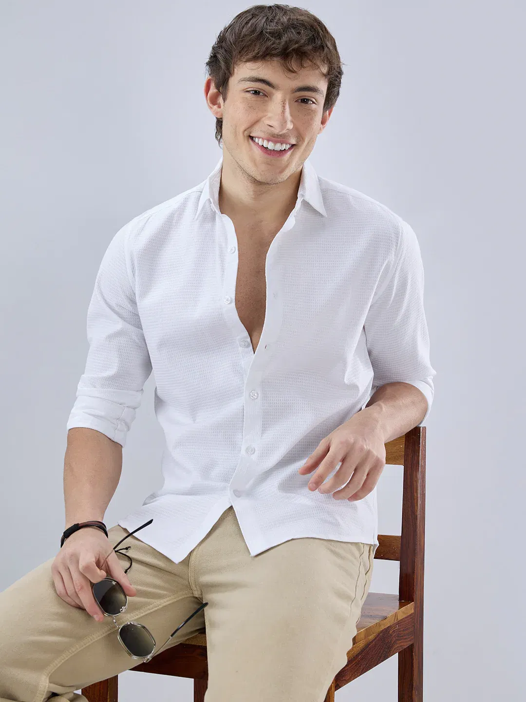 Pearl White Textured Shirt Image 