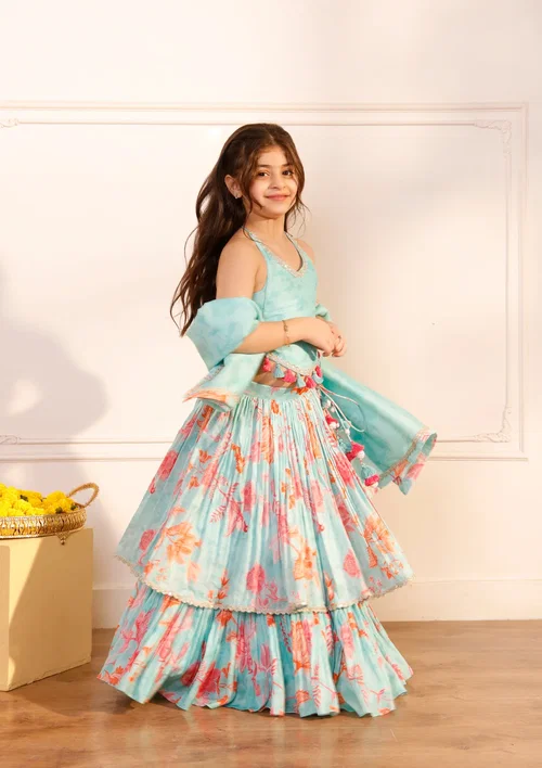 Kids Bluebell Ruched Lehenga Set Image