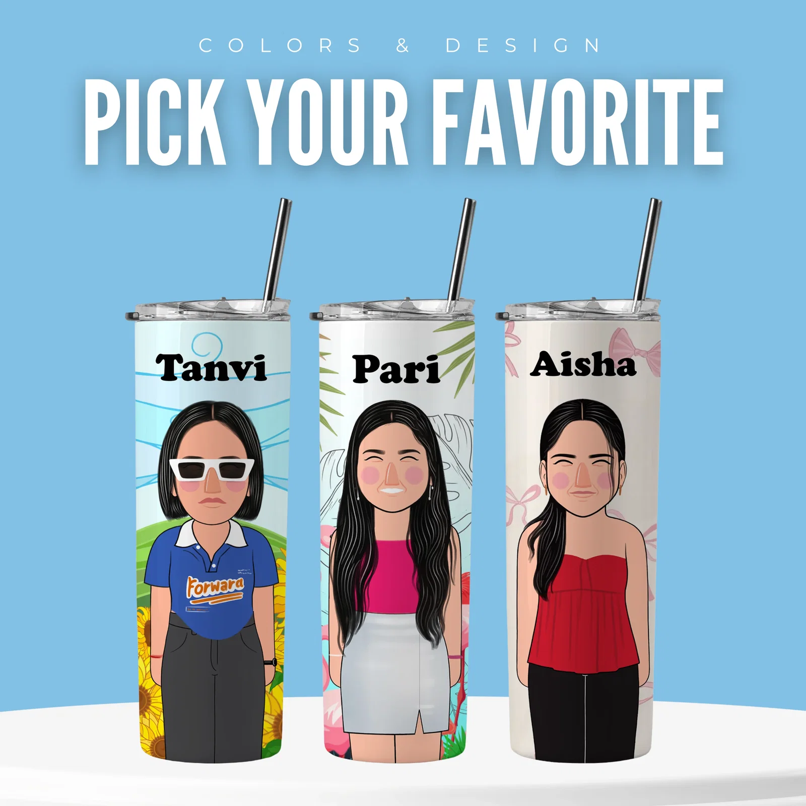 Personalized Stainless Steel Tumbler With Straw Image 