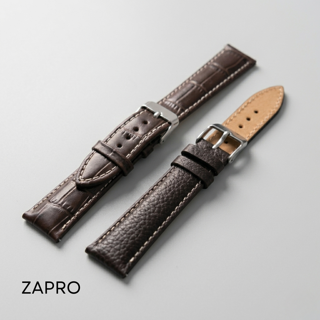 Combo 18mm Alligator-Embossed Brown & Milled Brown Leather Watch Straps  Image