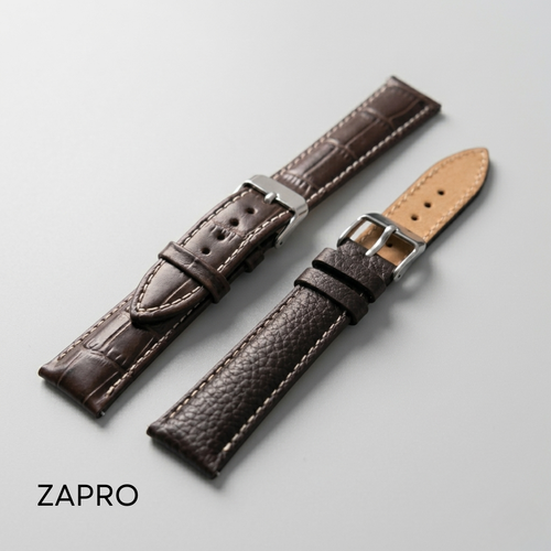 Combo 18mm Alligator-Embossed Brown & Milled Brown Leather Watch Straps  Image