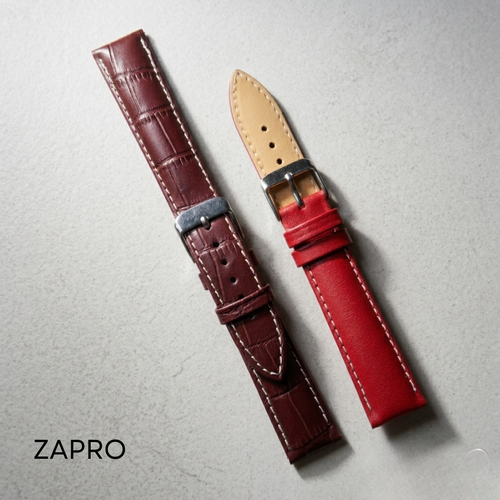 Combo 18 mm Alligator-Embossed Maroon & Elegant Crimson Leather Watch Straps  Image