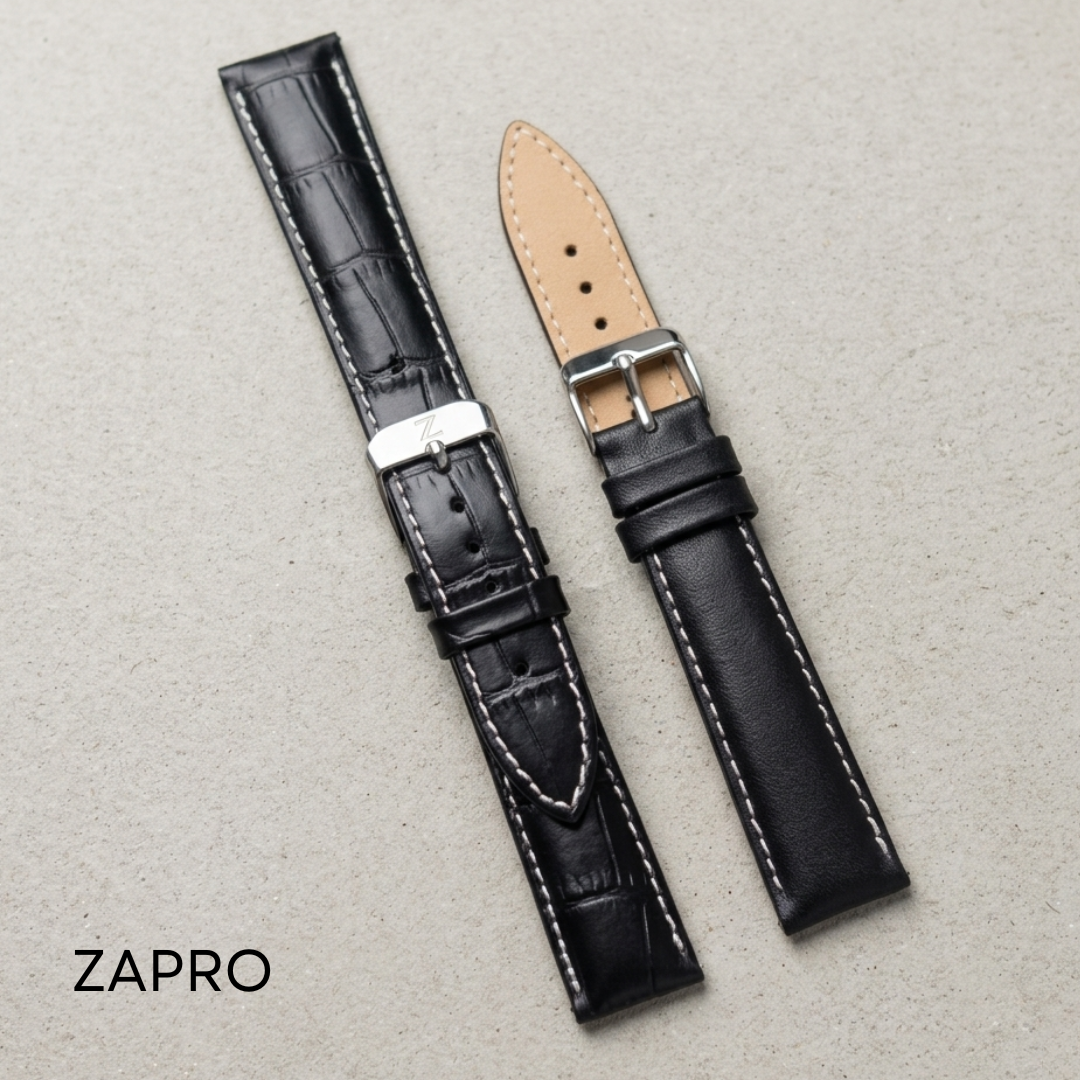 Combo 18mm Alligator -Embossed & Elegant Black Leather Watch Straps  Image