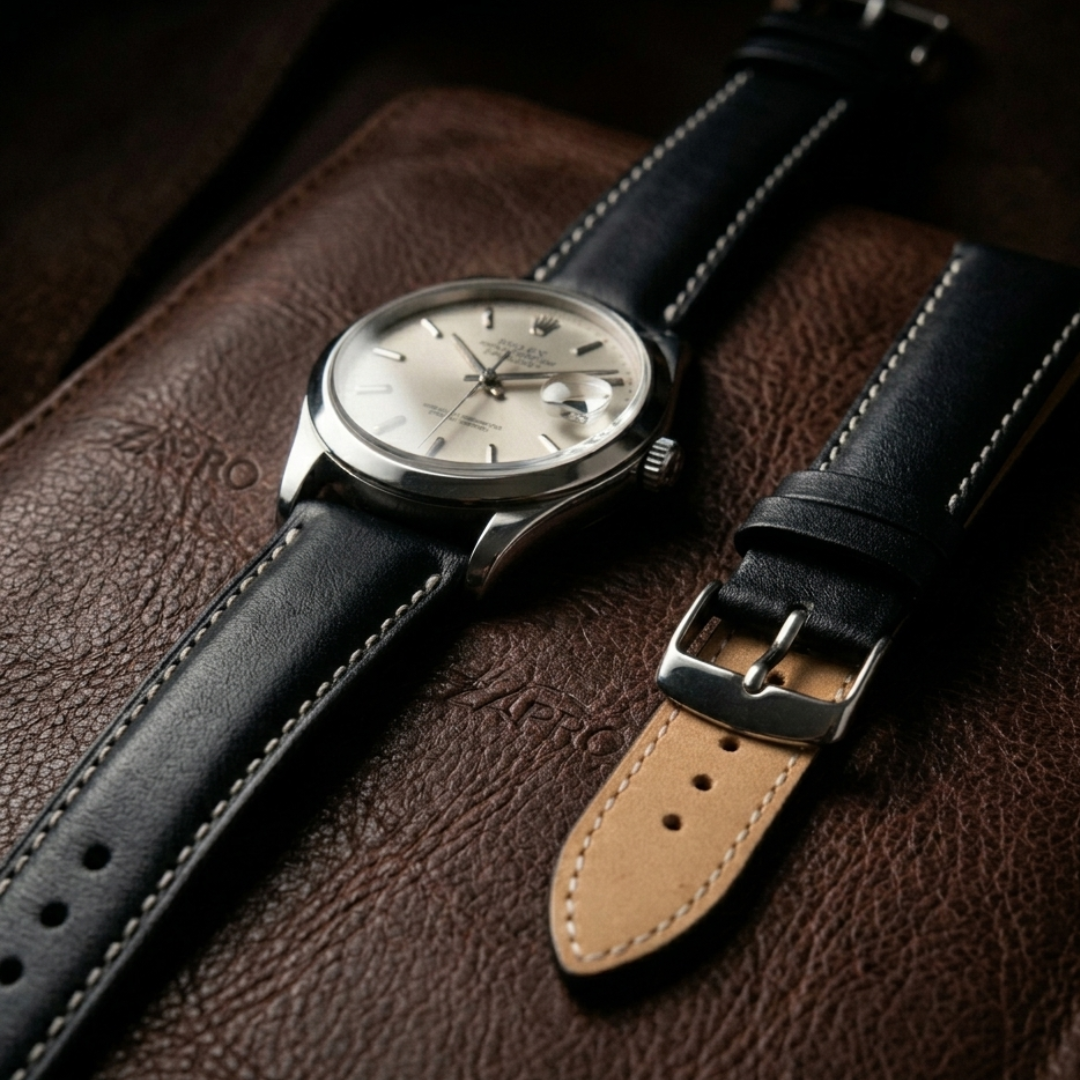 Combo 18mm Alligator -Embossed & Elegant Black Leather Watch Straps  Image 