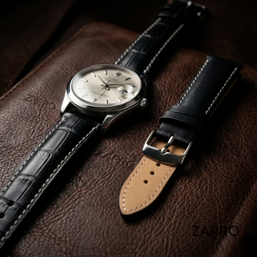 Combo 18mm Alligator -Embossed & Elegant Black Leather Watch Straps 